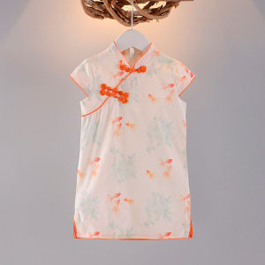 Váy Ngắn Tay Hoa Cotton Cho Bé Gái Mùa Hè Váy Cổ Tròn Phong Cách Trung Hoa Cổ Điển Váy Biểu Diễn Phong Cách Cổ Điển Bằng Vải Voan Cho Trẻ Em