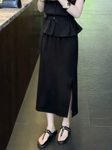 Unique Stylish Black High Waist A-Line Slim Fit Skirt