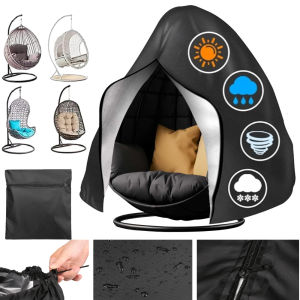 ผ้าคลุมเก้าอี้แขวนสำหรับลานบ้านแบบกันน้ำ ผ้าคลุมเก้าอี้ไข่แบบมีซิป ป้องกันลมสำหรับกลางแจ้ง ผ้าคลุมเฟอร์นิเจอร์สวนแบบหนาทนทาน