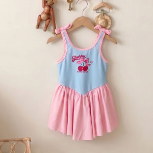 HUANHUAN | Cherry Style Halter Dress Onesie Sun Protection Swimwear Quick Drying