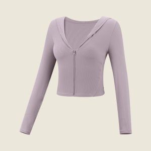 VfU Womens Slim Fit Long Sleeve Yoga Pilates Fitness Jacket Quick Dry Cool Feeling Sportswear Outerwear V-Neck Zipper Closure