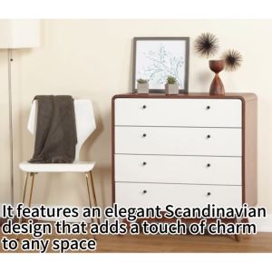 (Export Quality) detrend 4 drawer dresser bedroom brown nightstand with solid wood legs31 inch bedside table with round handles for living room-5222