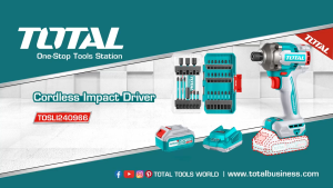 【TOTAL】20V Brushless Lithium Impact Driver | 285Nm High Torque | Deluxe Set with 31pcs Bits + 2pcs 4.0Ah High-Capacity Batteries | Fast Charger | 3-Speed Adjustment