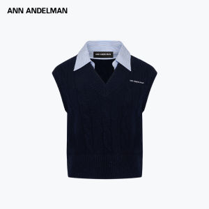ANN ANDELMAN | Sleeveless Loose Knitted Vest Cable Knit with Placket Collar