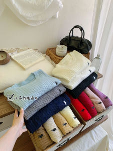Retro Korean Style Womens Knitted Sweater with Embroidery round Neck Twist Soft Long Sleeve Fashionable Base Layer Top