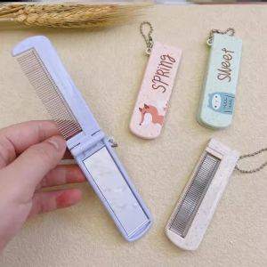 Portable Mini Comb And Mirror Set Outdoor Carry-On Foldable Makeup Mirror Integrated Design Personal Hygiene Grooming Tools