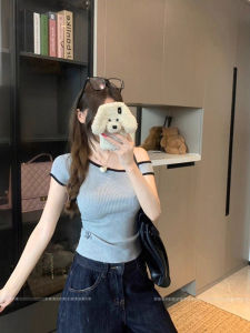 Korean Style Grey Asymmetrical Shoulder Knitted Short Sleeve T-Shirt Womens Summer Slim Fit Shoulder Bared Hot Girl Tee