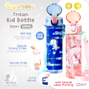 Sugar Baby Tritan Kid Bottle Special Straw / Kid Bottle Slim 600ml - Botol Minum Sekolah Anak