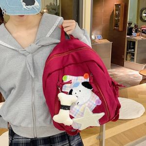 Trendy Embroidered Canvas Backpack Large Capacity Dual Shoulder Bag for Women Autumn Winter New Style College Wind Style Bag