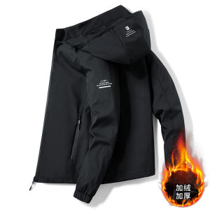 Mens Fleece Lined Thickened Jacket Spring Autumn Style Windproof Casual Outerwear Standard Fit Printed Polyester Jacket