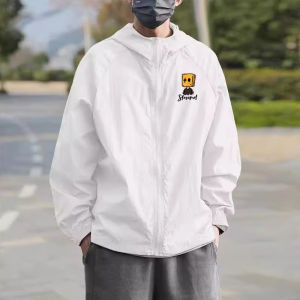 Ice Silk Mens Summer Fashion Brand Lightweight Loose Outdoor UV Protection Jacket Zipper Decoration Long Sleeve Hooded Coat