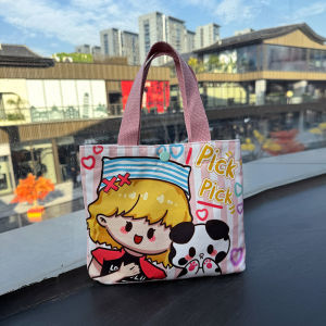 Cute Canvas Handbag New Fashionable Womens Bag for Work Commuting Casual Style Small Size Printed Design School Suitable