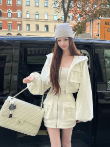 Moon Vera S-Shaped Lazy Person Set Knitted Patchwork Dress Knitted Multi-Pocket Outerwear Autumn High Waist H-Style Womens Dress