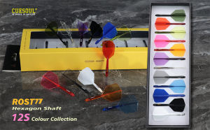 CUESOUL 12pcs Dart Flights Rost 77 One-piece Dart Shafts with Big Wing Shape Dart Tails Three Size Boxed Set