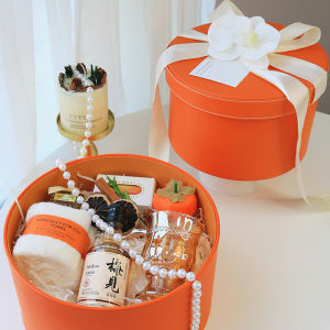 Valentines Day round Leather Flower Pot Hat Scarf Storage Box Wedding Candy Hand Gift Floral Tea Leaf Red Wine Packaging