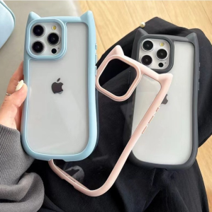 Case With Strap สําหรับ iPhone 11 14 13 12 15 Pro MAX XR 14 Pro Max X XS MAX  เคส สำหรับไอโฟน11 Casing Ins Creative เกาหลี 3D แมวหูสําหรับ เคสโทรศัพท ์ น ่ ารัก Candy สี Cat Clear Soft Cover