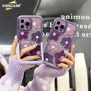 Kisscase Ốp Giá đỡ hình hoa graffiti màu tím cho iPhone 15 Pro Max 14 Plus 13 12 11 Pro Max XR XS Max XS XS Giá đỡ vô hình gập được Ốp lưng viền chống sốc chống sốc
