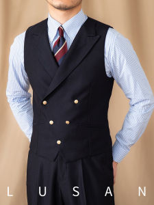 Commuting Banquet British Navy Blue Sleeveless Waistcoat Double Breasted Vest