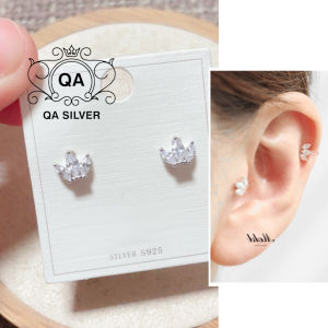 Khuyên tai bạc 925 ba lá cây nhỏ đính đá bông nữ S925 THREE LEAF QA SILVER Earrings EA230505