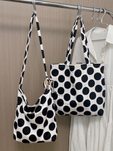 Japanese Polka Dot Large Capacity Lazy Style Canvas Tote Bag Crossbody Shoulder Bag for Commuting And Traveling