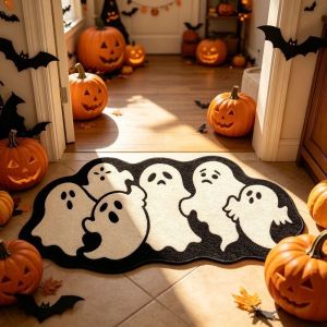 VIKAMA Vintage Jack-o-Lantern Doormat Soft Plush Halloween Rug Non-Slip Bathroom and Entryway Doormat Home Decor