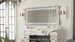 Luxury Decorative Wall Mirror Rectangle Crushed Diamond Mirror for Living Room Bedroom Hanging Mirror