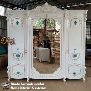 LEMARI PAKAIAN LUXURY BOMBAY EROPA 4 PINTU CUSTOM MODERN LEMARI BAJU UKIR CAT DUCO ELEGAND MEWAH BERKUALITAS