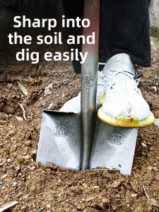 MONLEYTA | Thickened Large Iron Shovel Full Manganese Steel Gardening Outdoor Multi-Function Soil Digging Round Head Wooden Handle