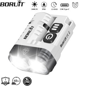 BORUiT U6 SST20 LED EDC Flashlight Keychain Work Light Type-C Rechargeable Clip Torch with Magnet Camping Pocket Lantern