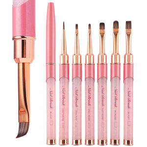 1/6PCS สไตล์สีชมพูชุดแปรงเล็บเล็บ Line จิตรกรรมแปรงคริสตัลอะคริลิคบาง Liner วาดปากกาเล็บเครื่องมือ UV เจล