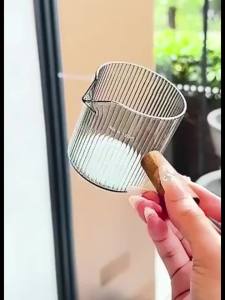 120ml Espresso Glass Wood Handle Single Double Mouth Coffee Measuring Cup Dual Scale Mug