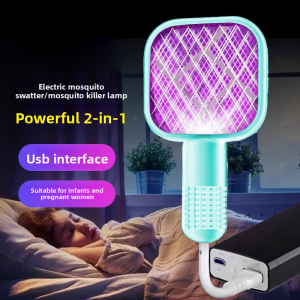MONLEYTA | Ultra-Powerful Rechargeable Electric Mosquito Swatter USB Charging Low Power Consumption Home Use Purple Light Attracting Mosquito Repellent