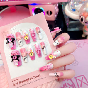 การเล็บเทียมคลังสินค้าพร้อมตกแต่งด้วยโบว์และสัตว์ประหลาดเล็บปลอมความยาวกลางสำหรับกิจกรรมปาร์ตี้ผู้หญิงและเด็ดผู้หญิง