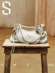 Womens Top Layer Cowhide Tote Bag Large Capacity Single Shoulder Bag for Work Commuting White Versatile New Style Ximuding Bag