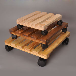 Solid Wood Movable Flower Stand Receptacle Universal Wheel Flowerpot Base Moving Rack Wood Pallet Square Rectangular Universal Wheel