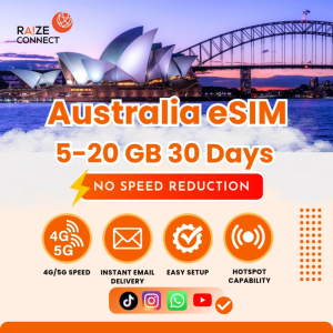Australia eSIM | 5-20GB High Speed | 30 Days Data Plan | Raize Connect