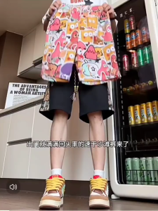 OCSHEAN กางเกงขาสั้นชายหาดชาย กางเกงชุดลำลองหลวมๆแบบพิมพ์ลายการ์ตูนกางเกงว่ายน้ำแห้งเร็ว