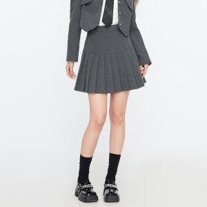 High Waist Grey Half Body Skirt Womens Fashion High Waist Polyester Blend A-Line Mini Skirt for Autumn Season Stylish Slimming