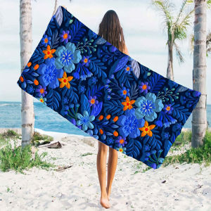 BILIBILI | Dark Blue 3D Floral Print Quick Drying Microfiber Beach Towel Lightweight for Swimming Camping Yoga - Bath Towel