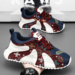 Mens Casual Sport Shoes Fall Season Leather Sole Anti-Slip Running Fashion Dad Shoes Comfortable Breathable Lightweight