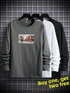 ROMON | Lormen Mens Long Sleeve Cotton T-shirt Spring Autumn Fashion Print Round Neck Sweatshirt Base Shirt Urban Style Standard Fit