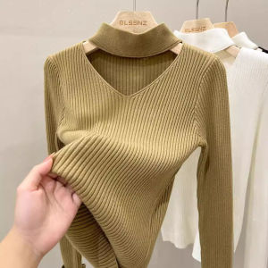 Christmas Red V-Neck Knitwear Base Shirt Womens Inner Wear Trendy Design Hanging Neck Warmth Knitted Sweater Fashionable Style