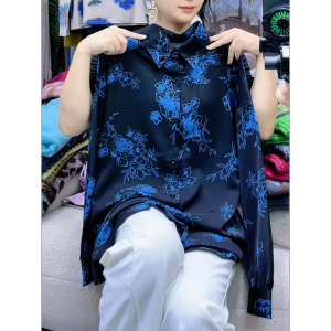 QINGNAER | Vintage Luxury Style Fashion Print Loose Blouse