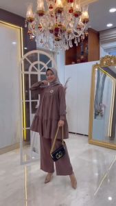 Priskila Cell Setelan Wanita Crinkle AUDY SET Ukuran M L XL XXL Jumbo Bahan CRINKLE AIRFLOW Stelan 2 in 1 Tunik dan Celana Panjang One Set Baju Atasan dan Kulot Ootd Hijab Kekinian Polos