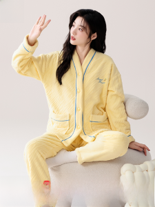 MiiOW | Cat Person Winter Coral Fleece Womens Sleepwear Set Warm Home Clothes Outerwear Plush Flannel Anti-Static Long Sleeve V-Neck