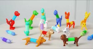 Dog Pop Tubes Fidget Toys - Sensory Telescopic Tube for Kids Party Favor Parent-Child Interactive Toy Stress Relief