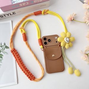 Flower Wallet Strap Case for iPhone 17 Pro Max Air 16 18 12 13 14 15 Plus Card Slots Crossbody Lanyard PU Leather Fashion Cover