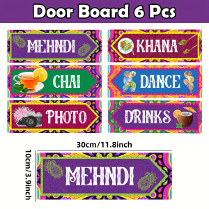 6pcs Indian Wedding Directional Sign Set Colorful Mehndi Party Signs for Khana Chai Dance Photo and Drinks Station Decor