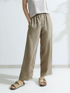 Miccbeirn | Silk Elastic Wide Leg Pants Simple Commute Casual Long Trousers Loose Waist Drapey Cool Straight Tube Pants Summer Collection