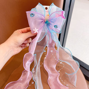 Super Fairy Bow Ribbon Hairpin Kids Princess Veil Hair Clip Headdress Does Not Hurt Hair Little Girl Head Hair Accessories